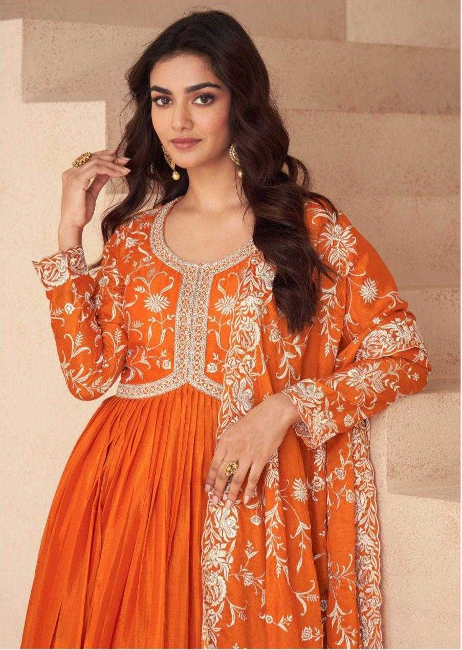 Chinon Silk Anarkali Long Gown for Elegant Occasions - MYLUXURY LANE ENTERPRISE